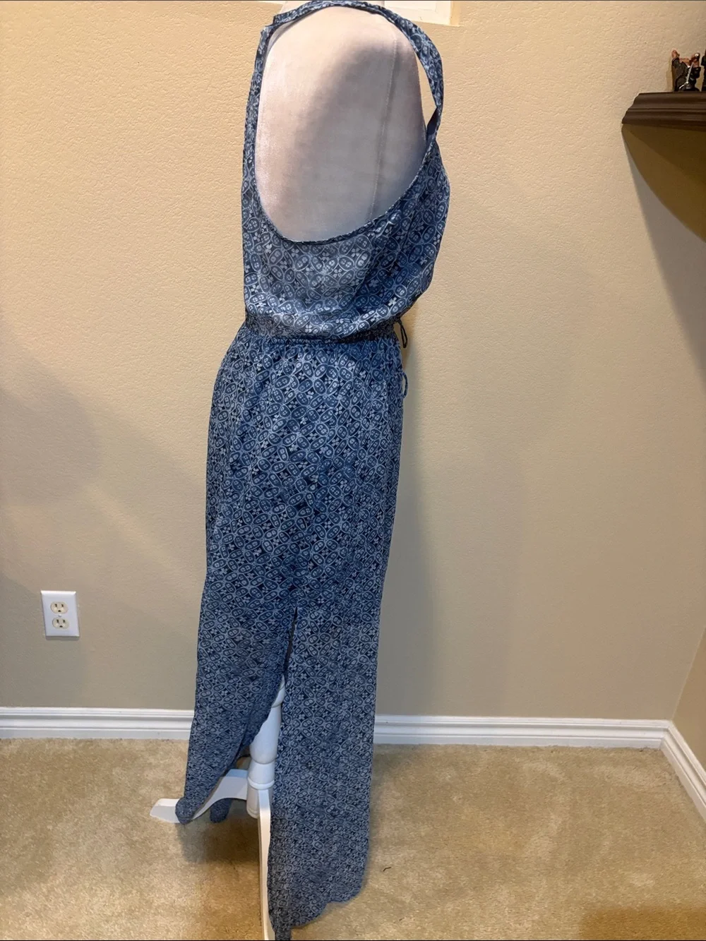 Abercrombie & Fitch Blue Printed Tie-Waist Maxi Dress